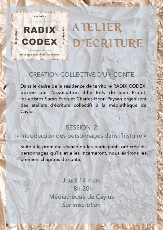Affiche pour la session 2 de l'atelier d'écriture
