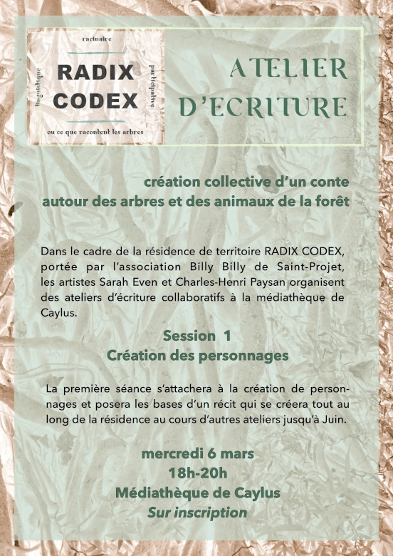 Affiche pour l'atelier d'écriture à la médiathèque de Caylus